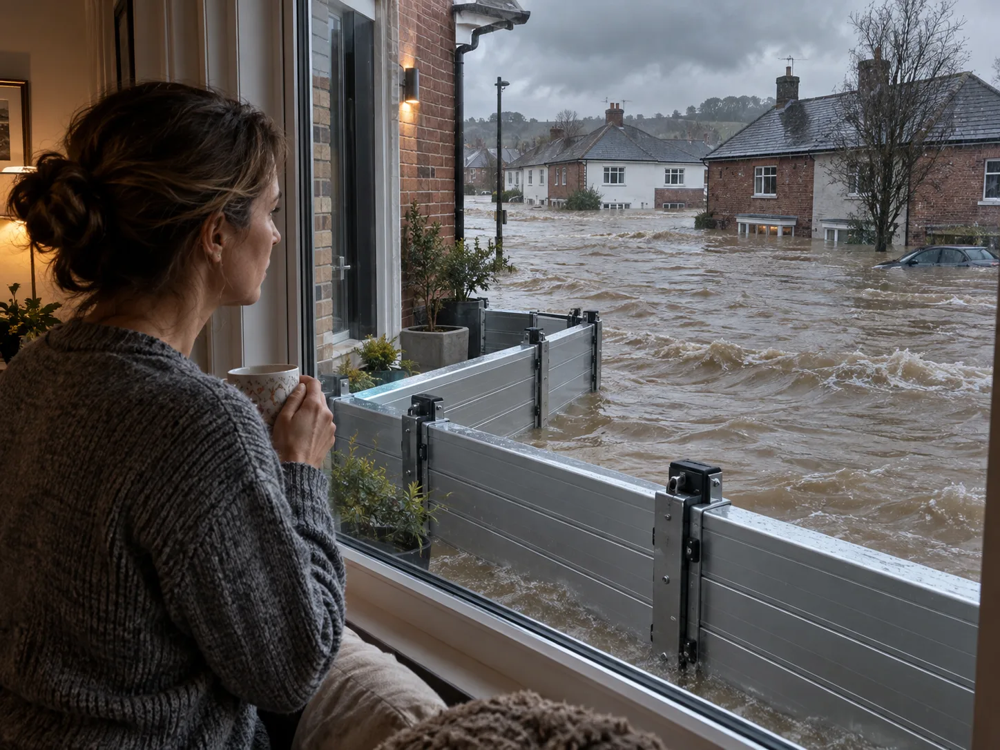 Photo: installer fitting a flood door